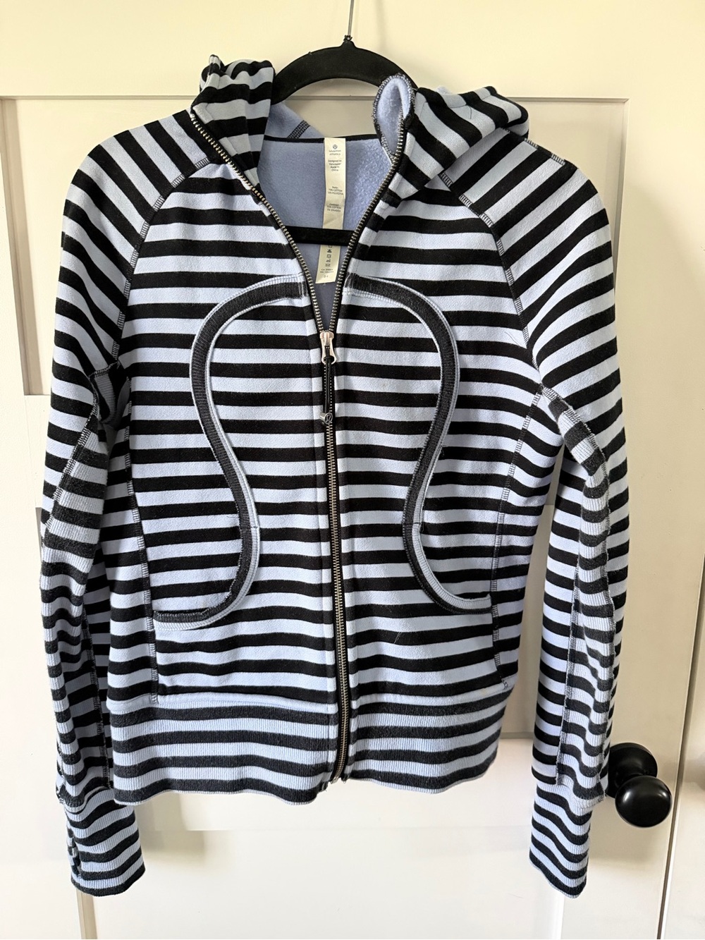 lululemon athletica scuba Striped Hooded Zip Jacket - Light Blue & Black